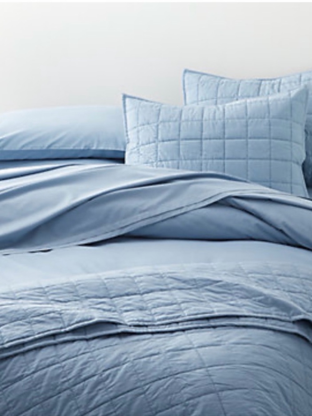 Crate & Barrel Organic Cotton Full Queen Quilt Mellow Sky Blue w 2 Standard Sham